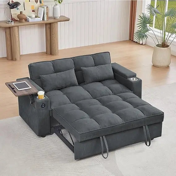 65 Inch Convertible Sleeper Sofa Bed with Chaise and USB Ports