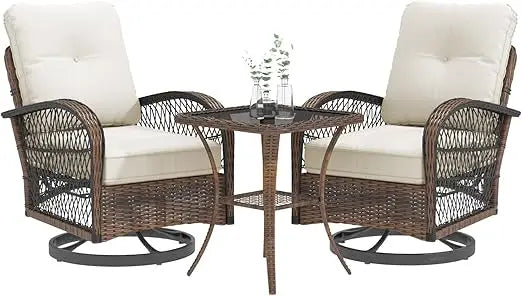 Outdoor Patio Furniture Set Swivel Rocker Chairs Wicker Bistro With Cushions