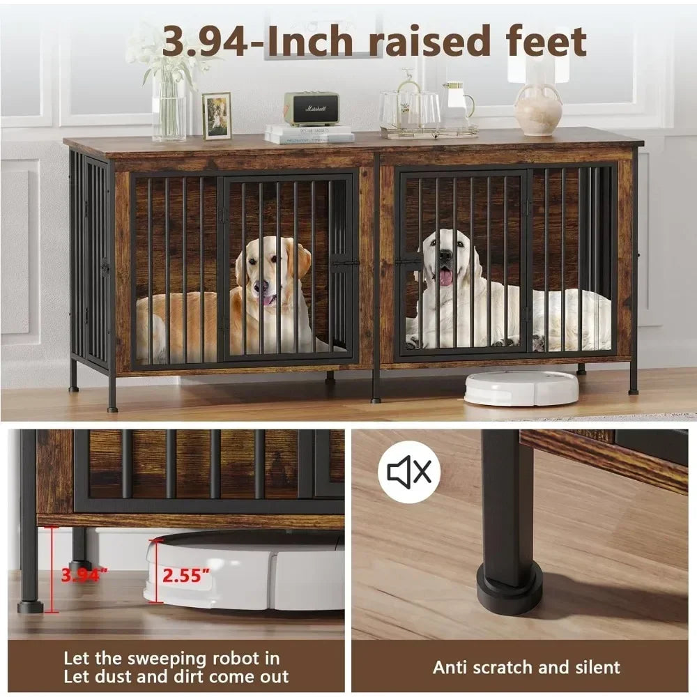 Extra Large Double Dog Crate Furniture for Two Dogs 78 Inch