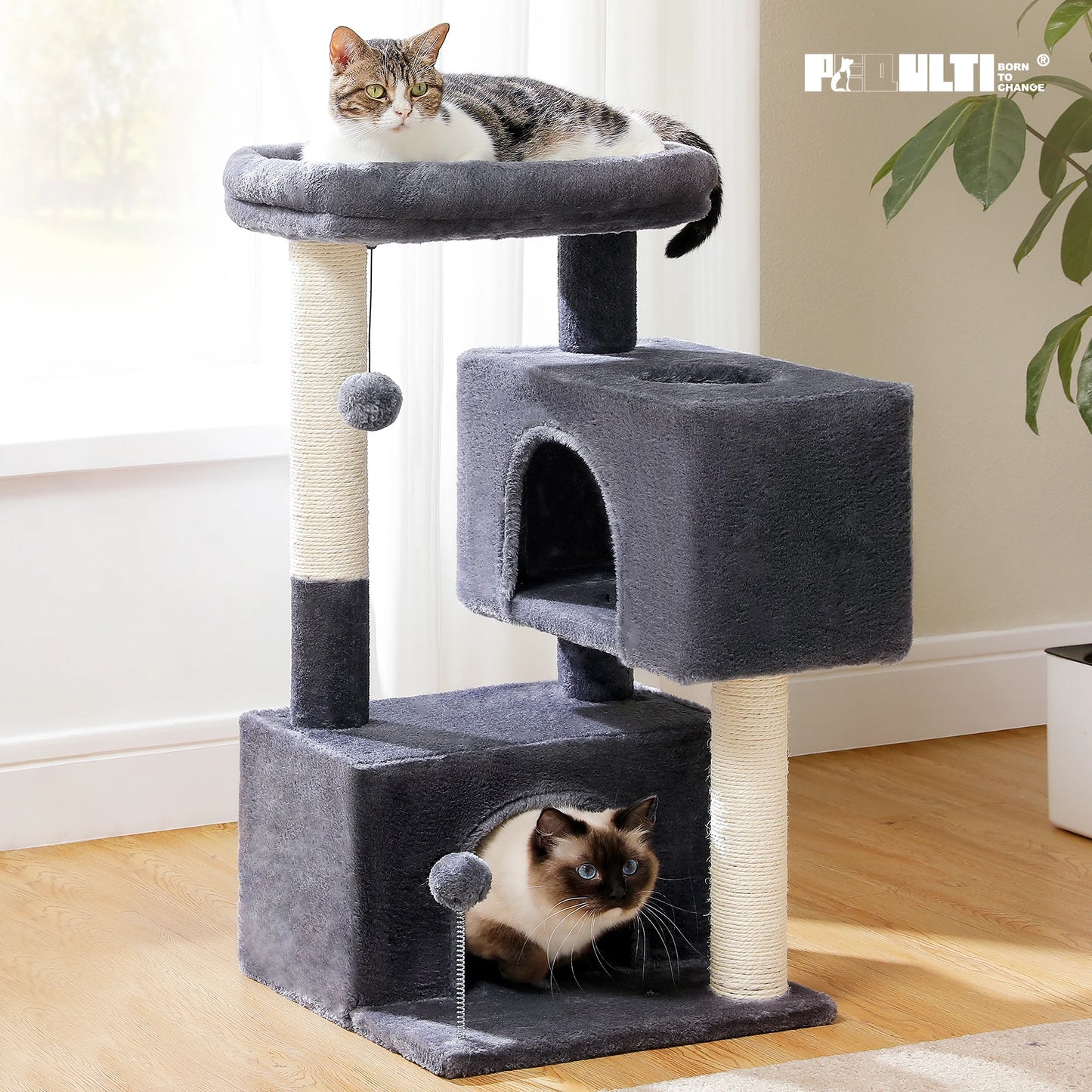 Large Multi-Level Cat Tree with Spacious Condos and Toys