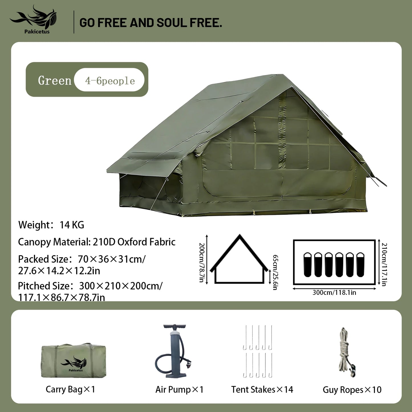 Pakicetus Inflatable Camping Tent With Skylight And Quick Air Flow
