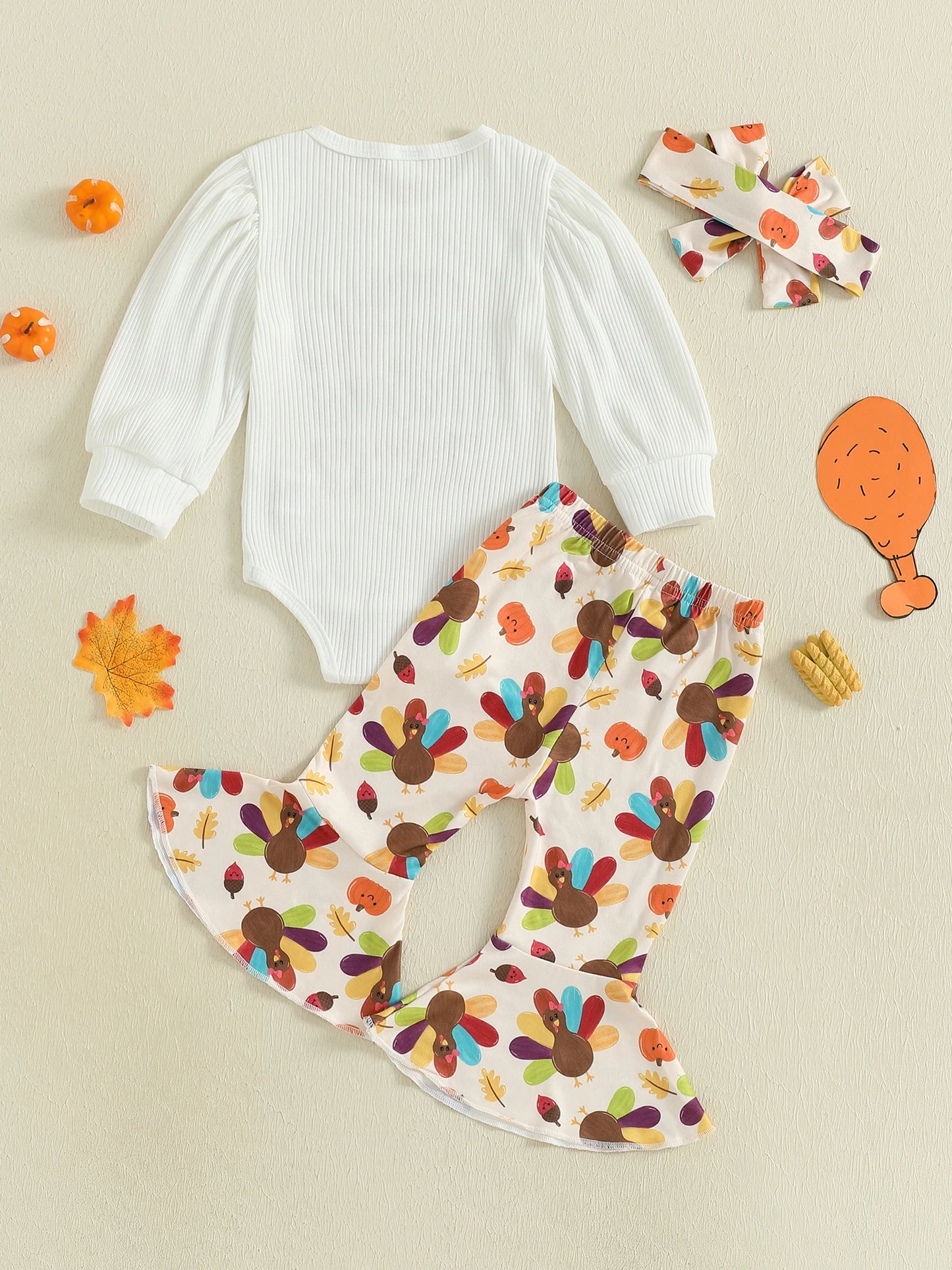 Thanksgiving Baby Girls Outfit Turkey Print Romper Headband