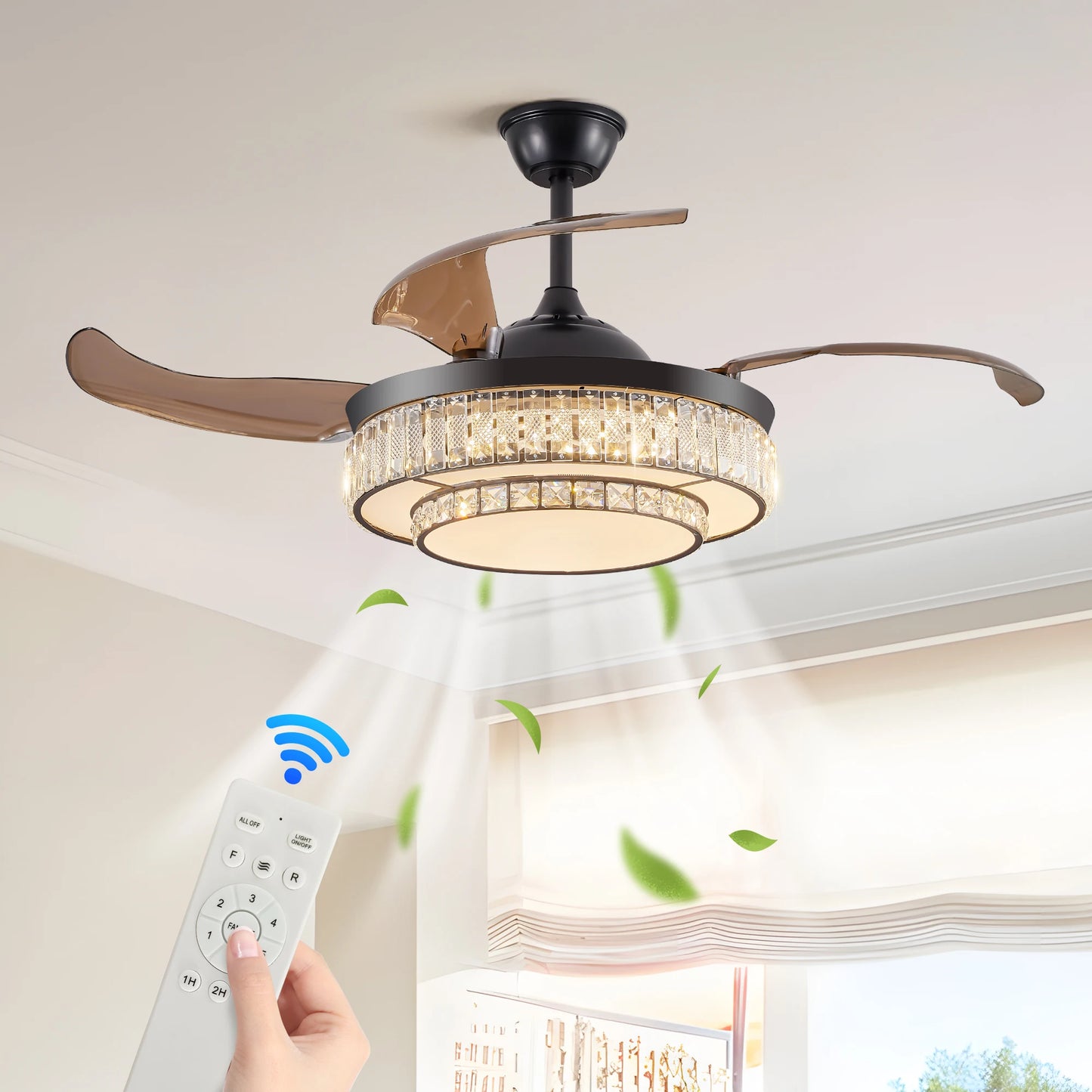 ARLGSITE Luxurious Crystal Ceiling Fan Light With Remote