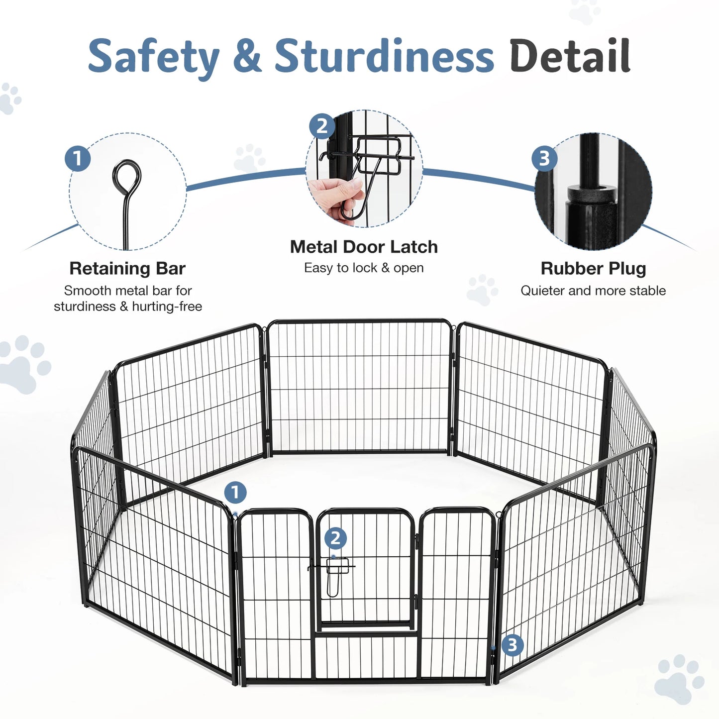 JHK Metal Eight Panel Dog Playpen Foldable Outdoor Exercise Fence