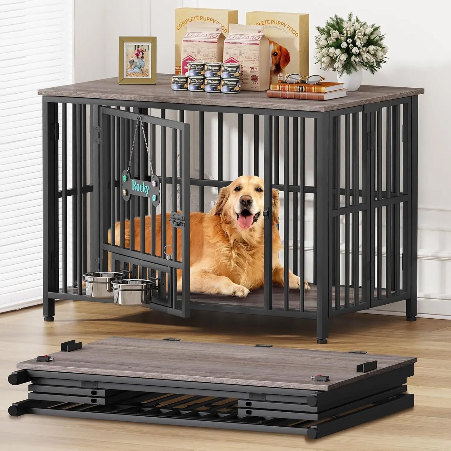 Foldable Wooden Dog Crate Furniture Indoor Kennel Durable