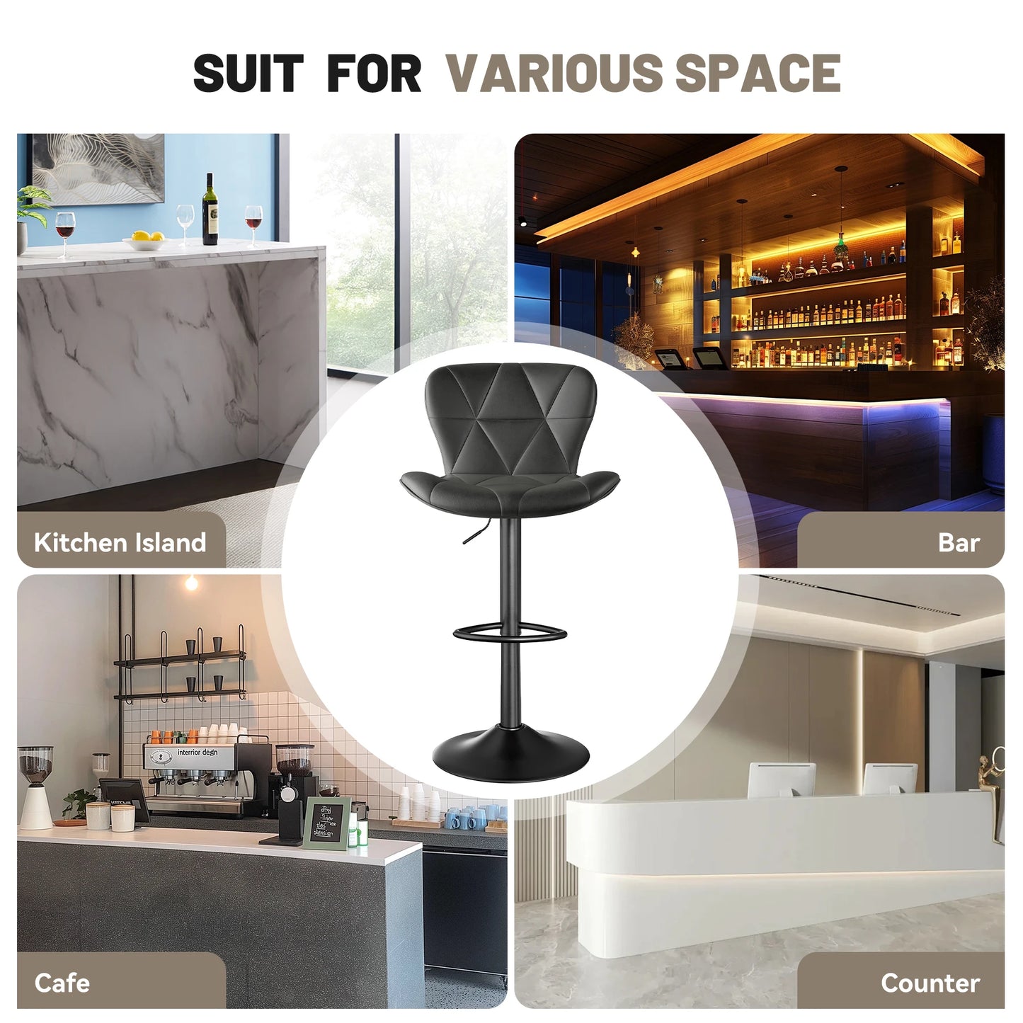 Bar Chairs 360 Degree Adjustable Faux Leather Backrest