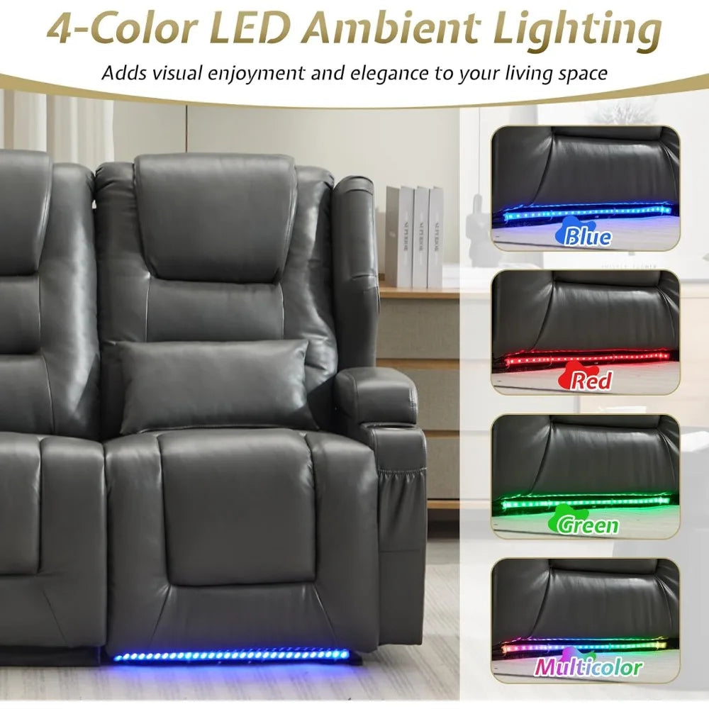 Power Recline Loveseat Sofa With USB Charger And LEDs