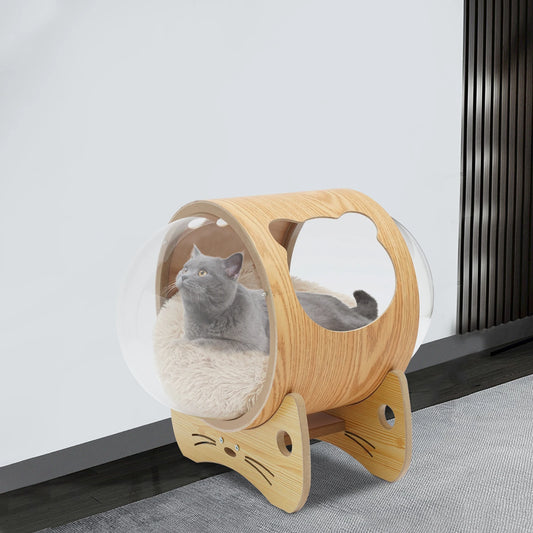 Modern Cat Wooden Bed House Space Capsule with Cushion