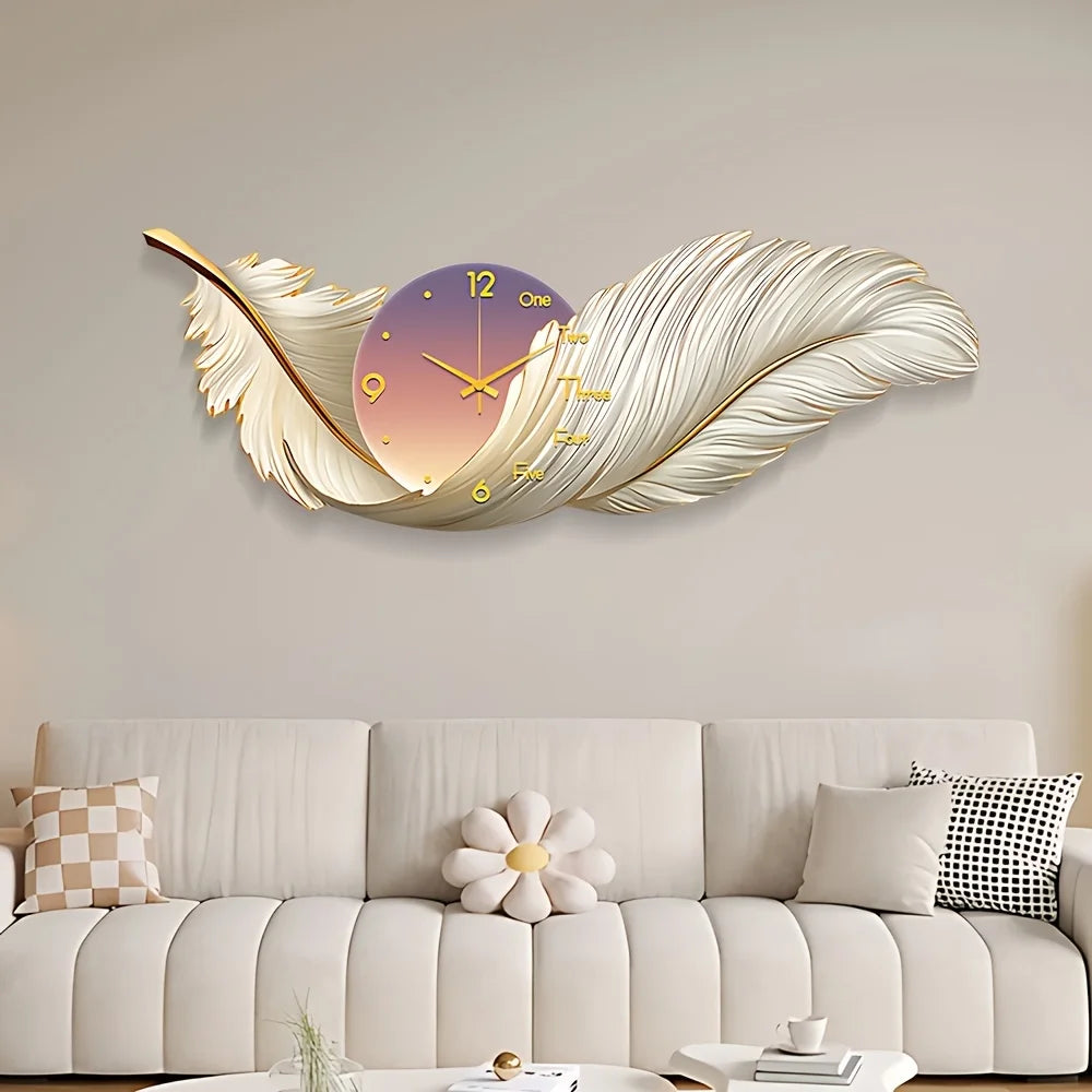 Feather Themed Wall Clock With Soft LED Lights