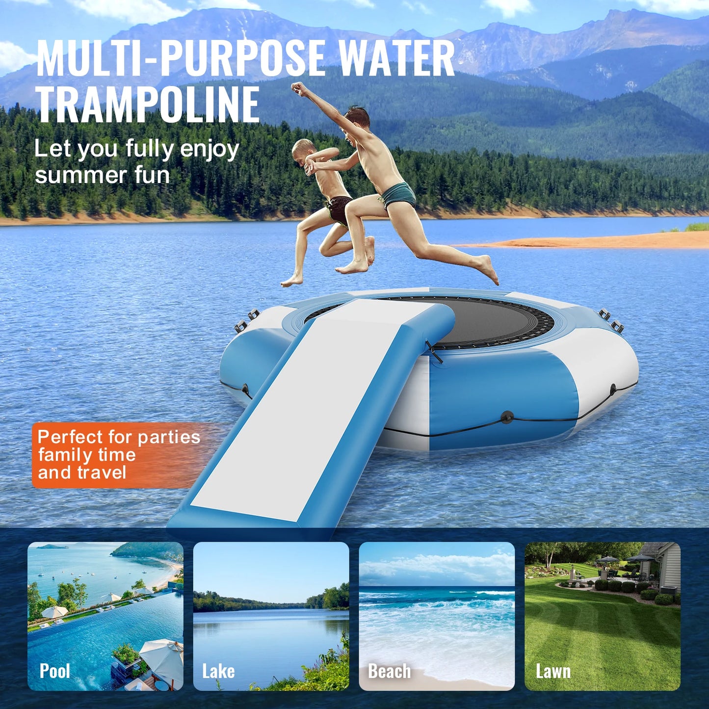Inflatable Water Bouncer Recreational Trampoline With Slide And Ladder