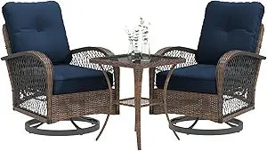Outdoor Patio Furniture Set Swivel Rocker Chairs Wicker Bistro With Cushions