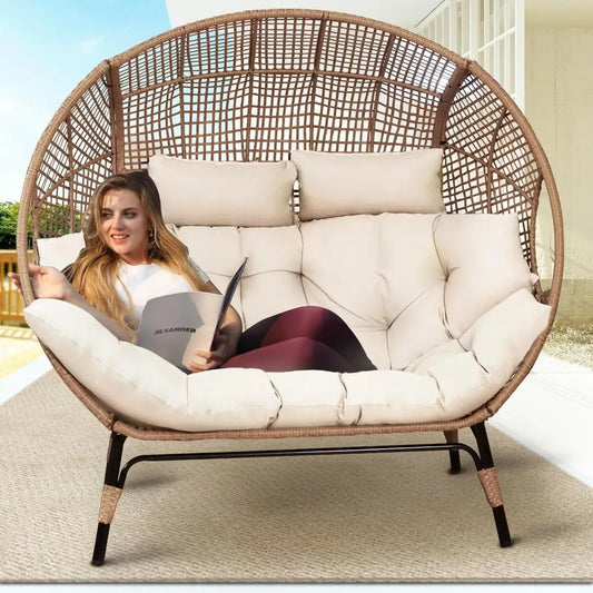Double Egg Chair for Two Indoor Outdoor Brown Wicker