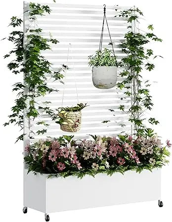 Metal Planter Box with Trellis Raised Garden Bed on Wheels