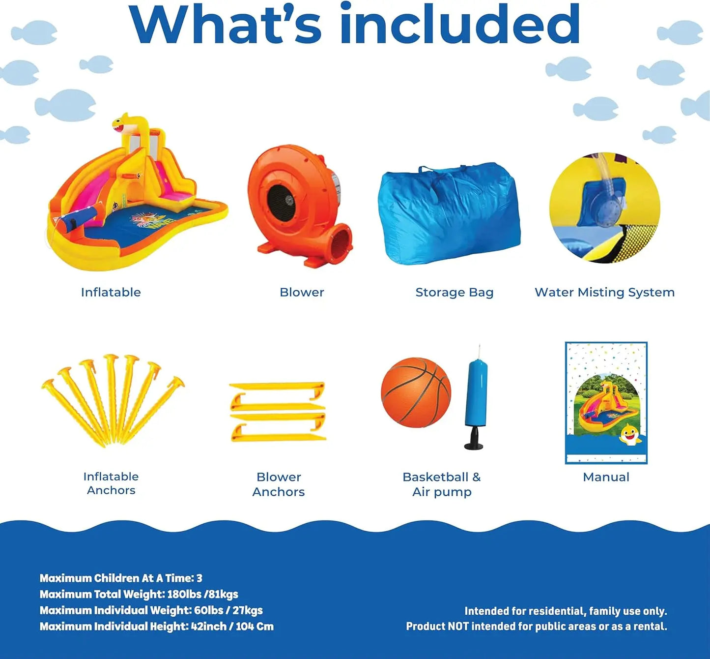 Inflatable Kids Water Slide With Pool Sprayer And Blower