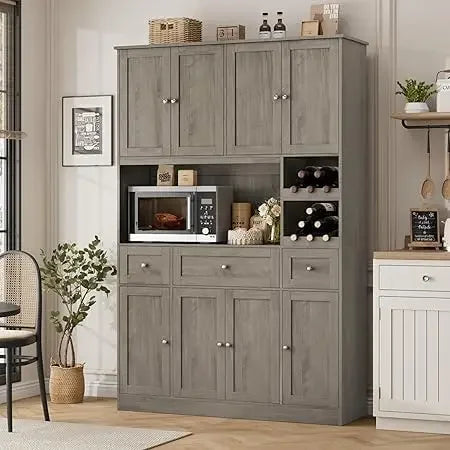 Charge Kitchen Pantry Cabinet With Wine Rack And Microwave Stand
