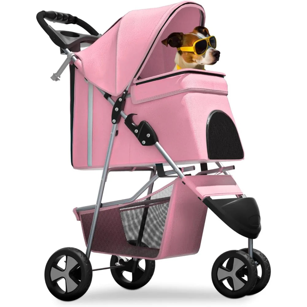 3-Wheel Foldable Pet Stroller For Small And Medium Dogs Cats