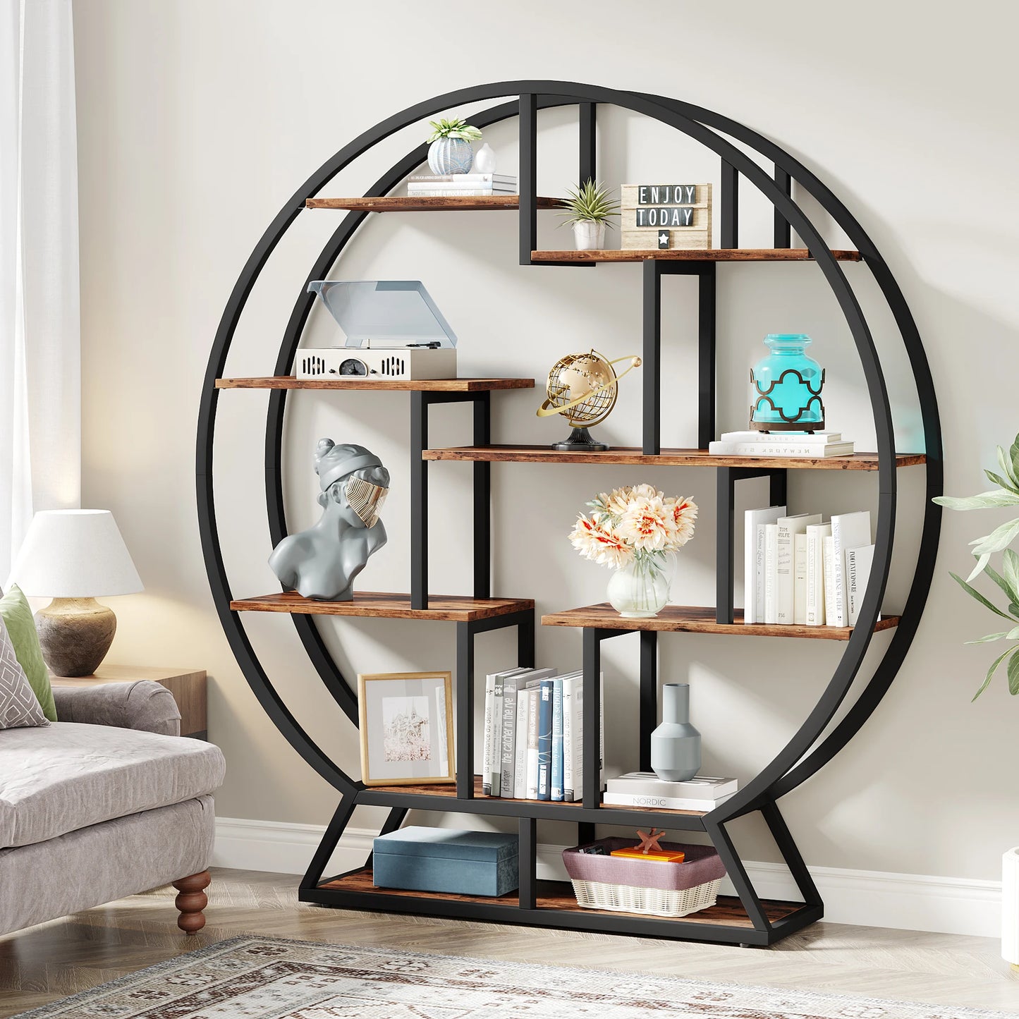 Tribesigns Round Etagere Bookcase With Staggered Shelves