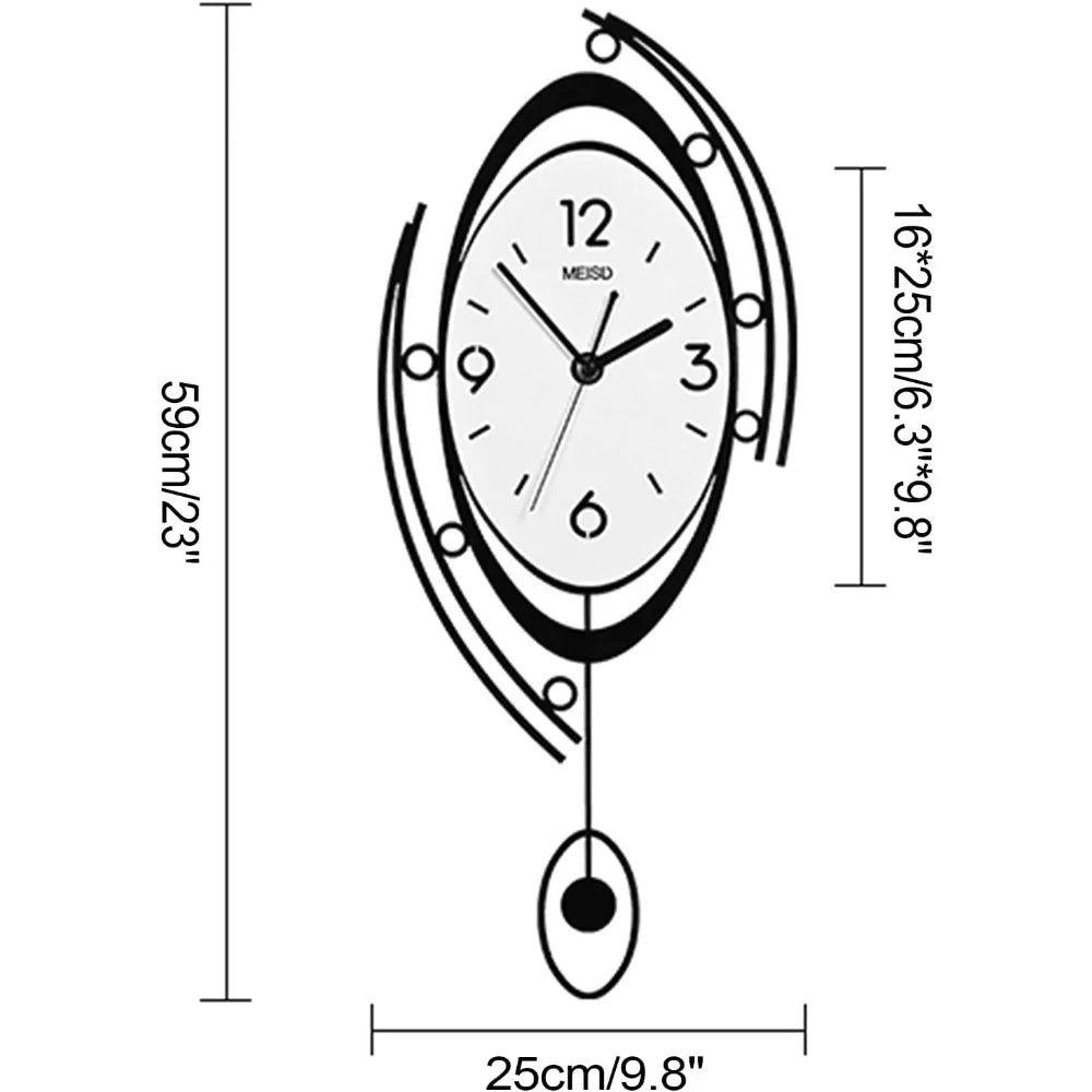 Large Silent Pendulum Wall Clock 23 Inch Living Room Decor