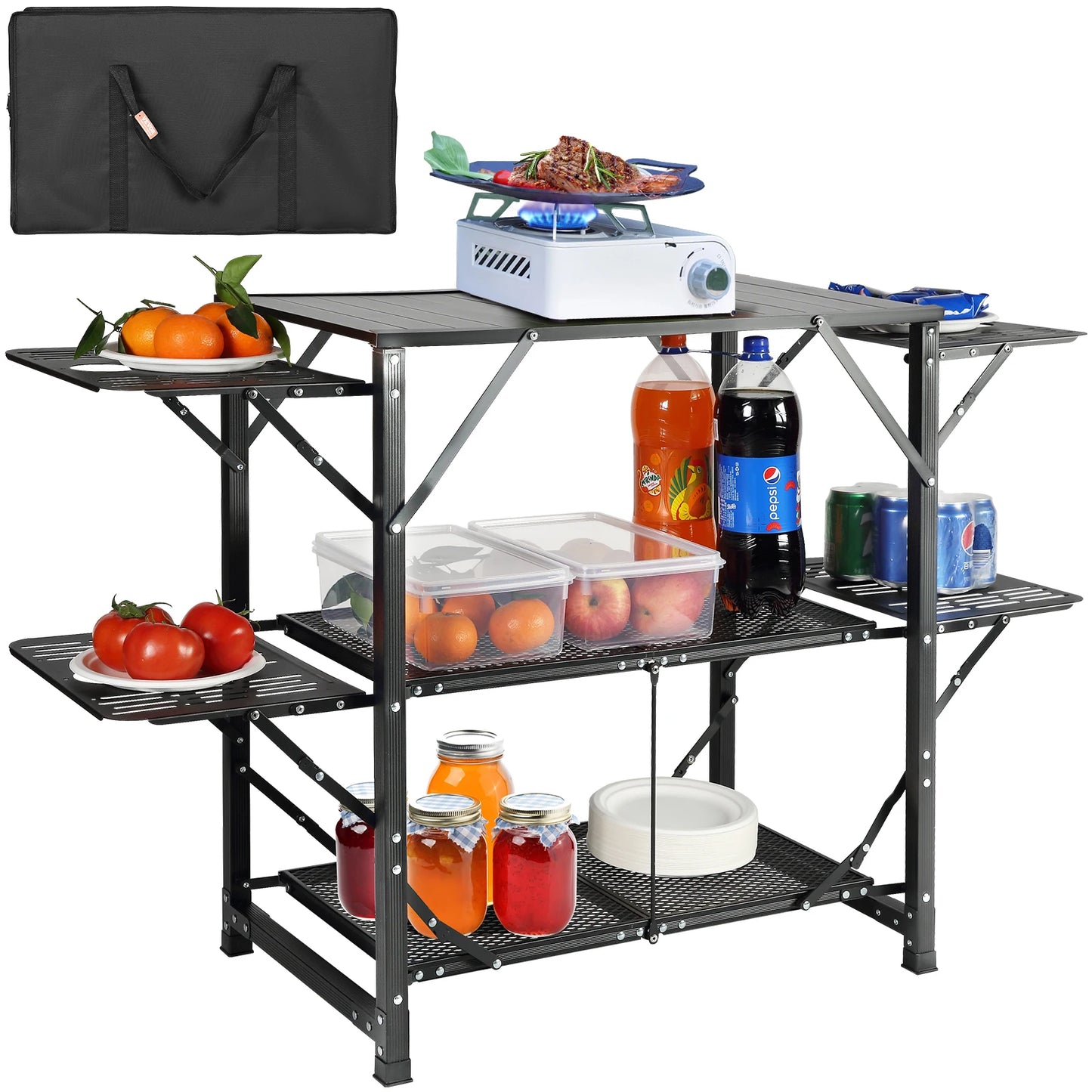 SucceBuy Camping Kitchen Table Foldable Portable Cook Station