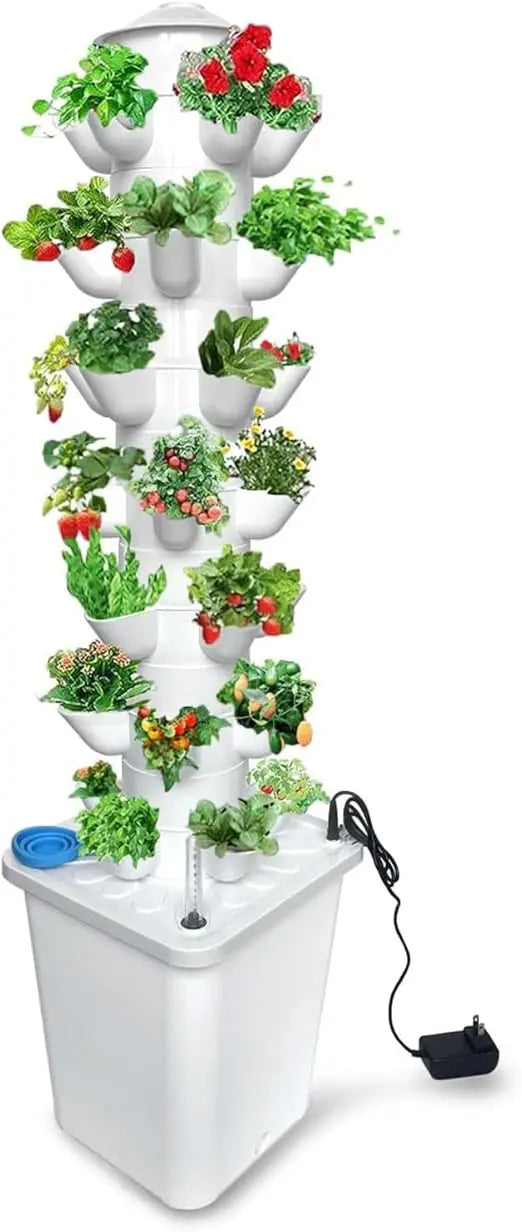 Vertical Hydroponic Tower System with 35 Pots, 7 Layers, Water Pump, Timer, and Smart Plug Kit