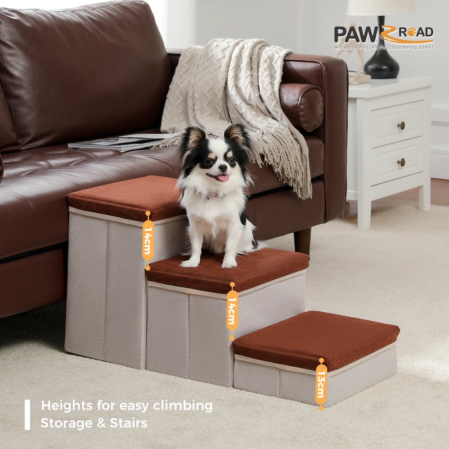 3 Tier Dog Stairs Foldable With Storage Box Non Slip Ramp