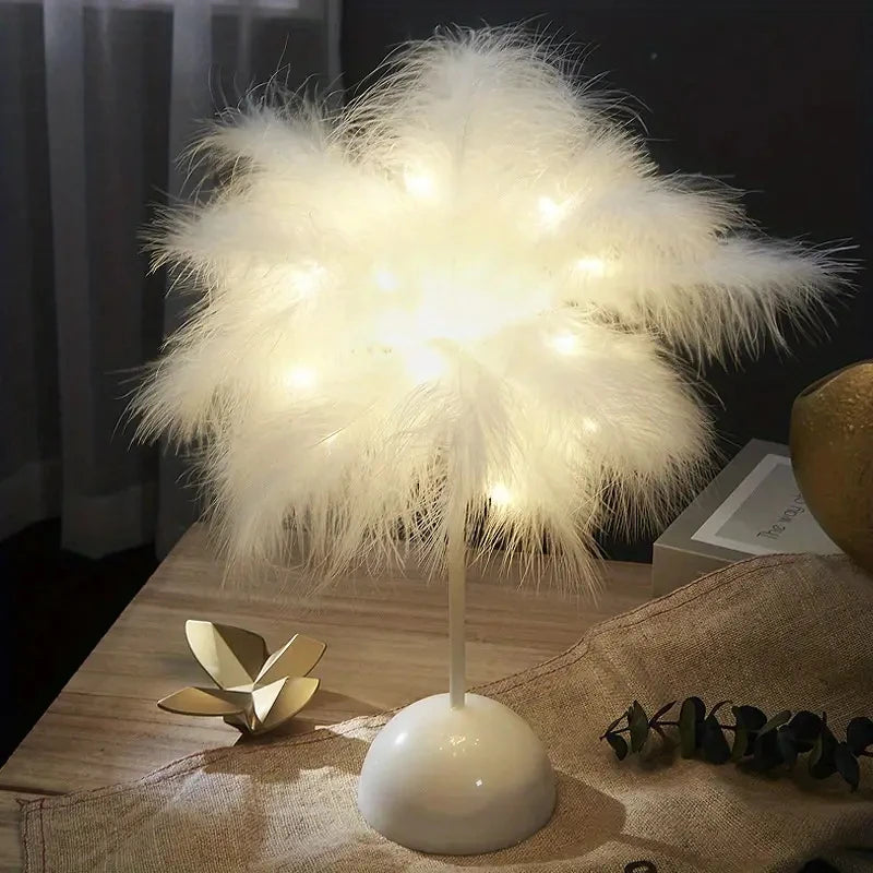 Feather LED Table Lamp For Kids Battery Powered Night Light