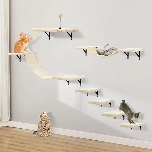 Wall Mounted Cat Climber Set With Shelves Bridge Hammock
