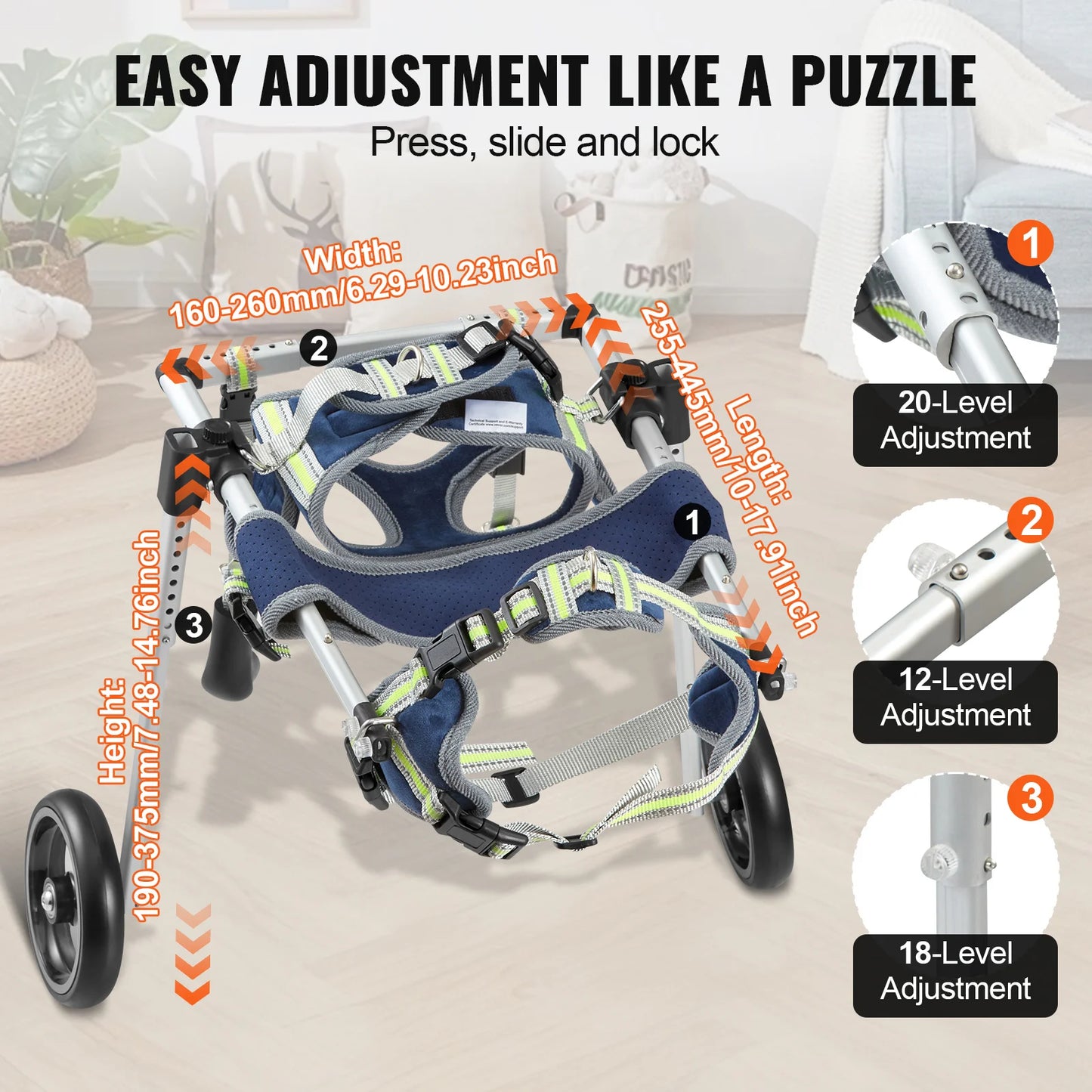 SucceBuy 2 Wheel Dog Wheelchair For Hind Legs Disabled Pets