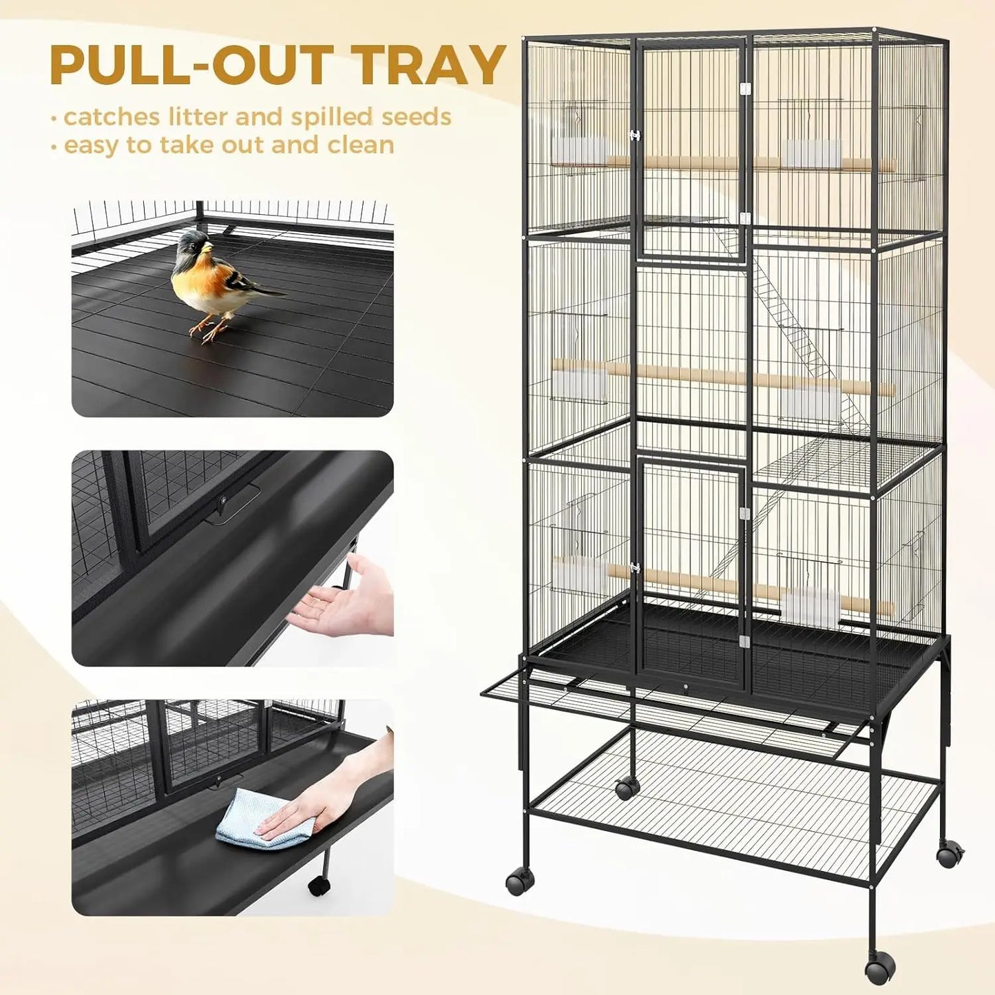 HiMISSCN Bird Cage With Rolling Storage Stands For Parrots