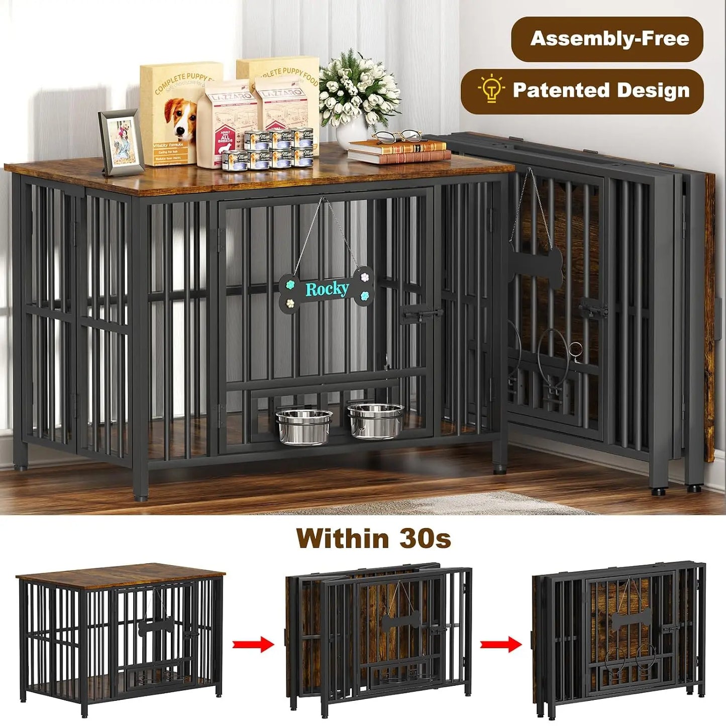 Foldable Wooden Dog Crate Furniture Indoor Kennel Durable