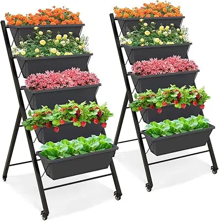 Giantex Vertical Raised Garden Bed on Wheels with 5 Containers