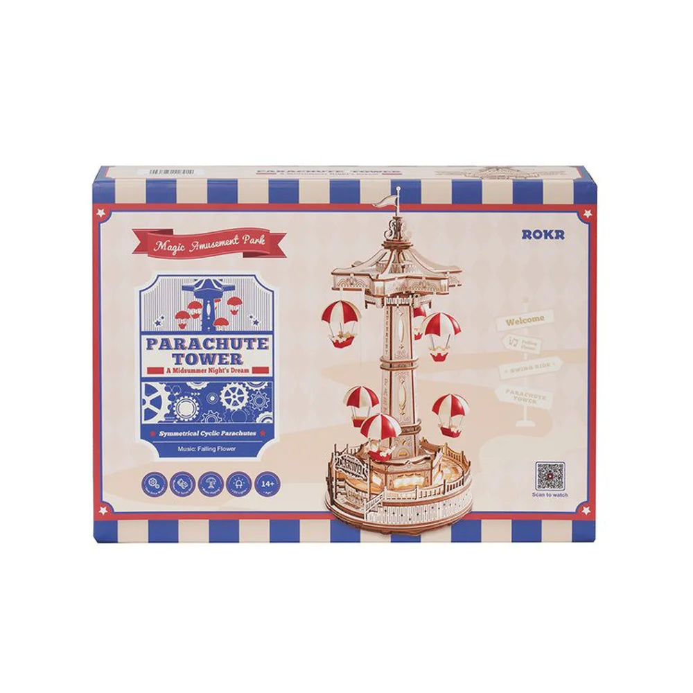 Robotime Parachute Tower DIY Music Box 3D Wooden Puzzle Amusement Park