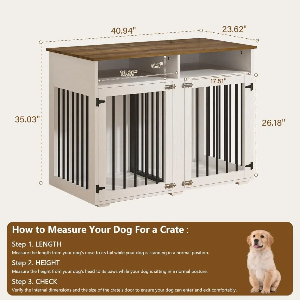 Double Dog Wooden Crate With Removable Partition And Shelf
