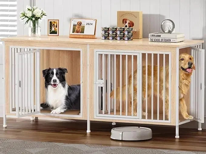Extra Large Double Dog Crate Furniture for Two Dogs 78 Inch