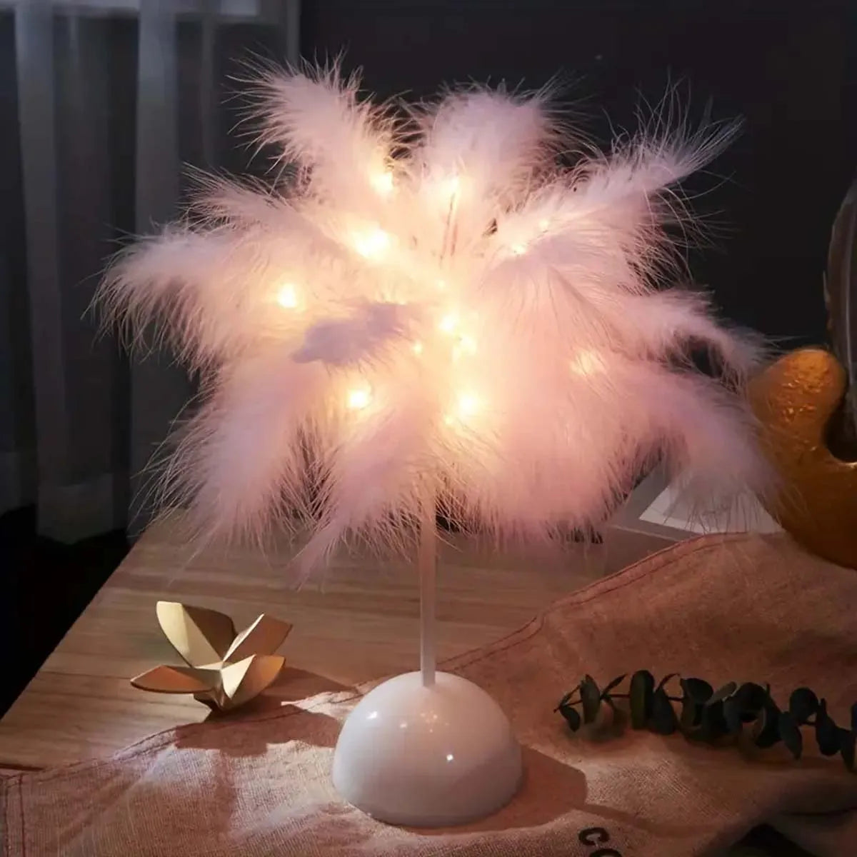 Feather LED Table Lamp For Kids Battery Powered Night Light