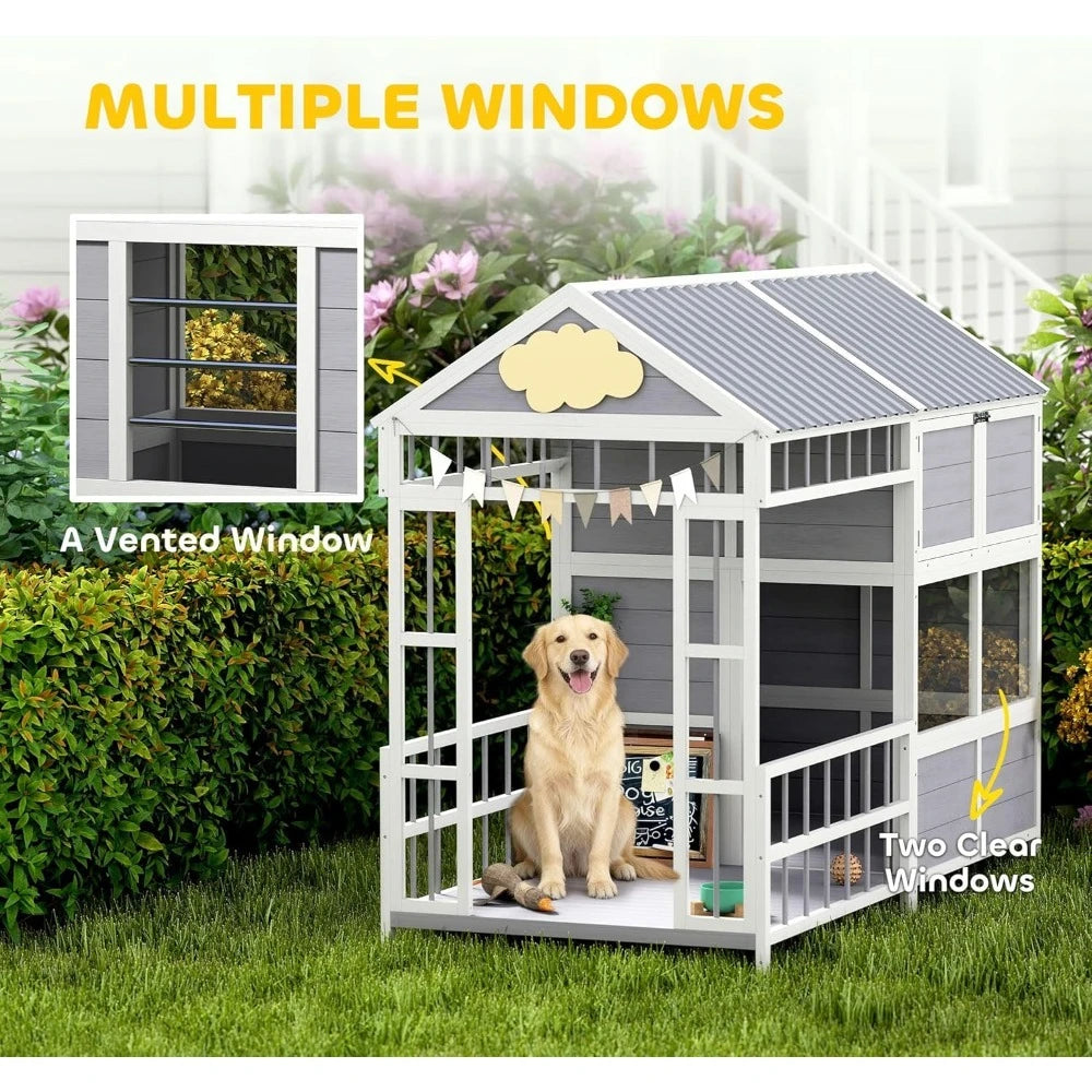 Wooden Dog House With Porch Storage And Ventilated Roof For Large Breeds