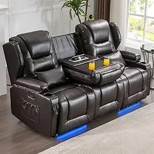 Power Recline Loveseat Sofa With USB Charger And LEDs