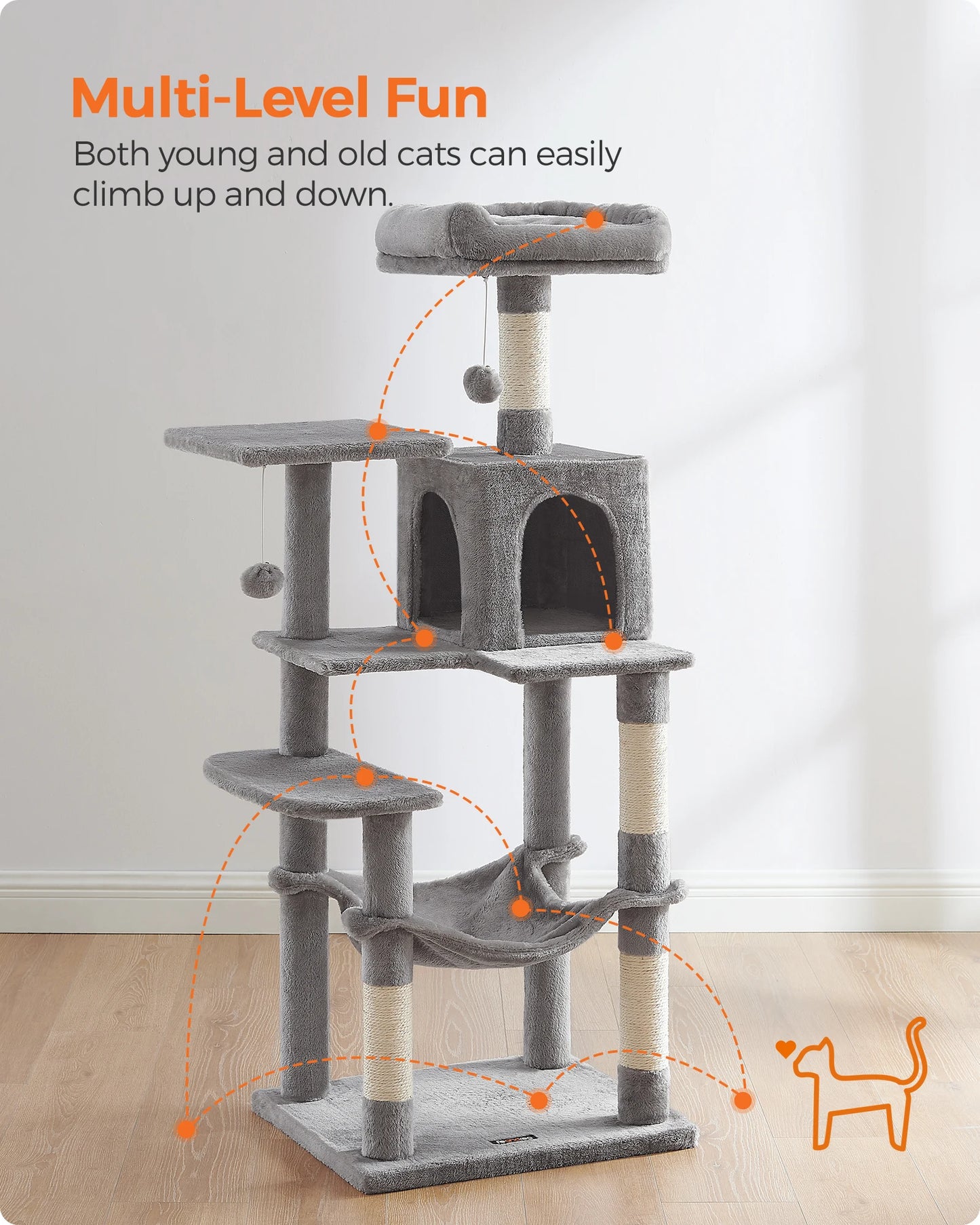 Feandrea 56 Inch Multi-Level Cat Tree with Scratching Posts