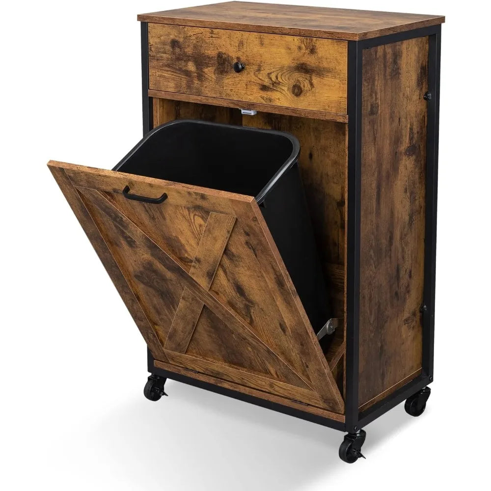 VINGLI Tilt Out Trash Cabinet Wood Hidden Trash Can Kitchen