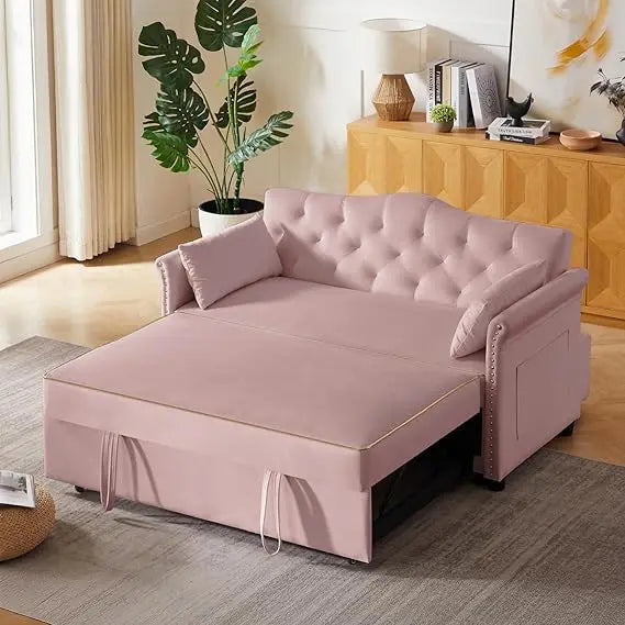 65 Inch Convertible Sleeper Sofa Bed with Chaise and USB Ports