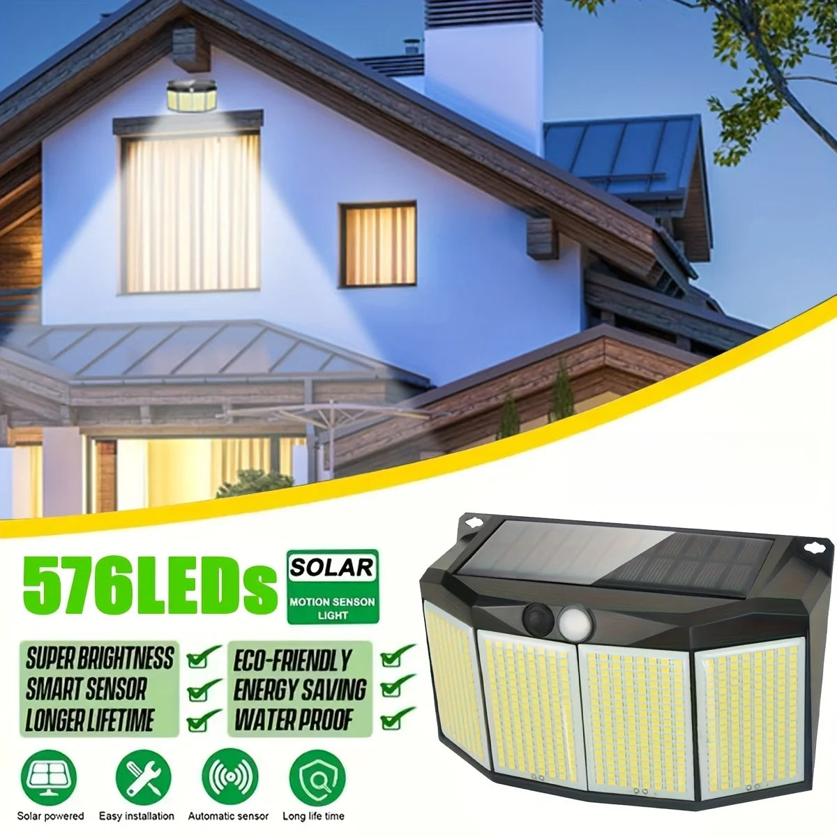 576 LED Solar Motion Sensor Flood Light For Outdoors