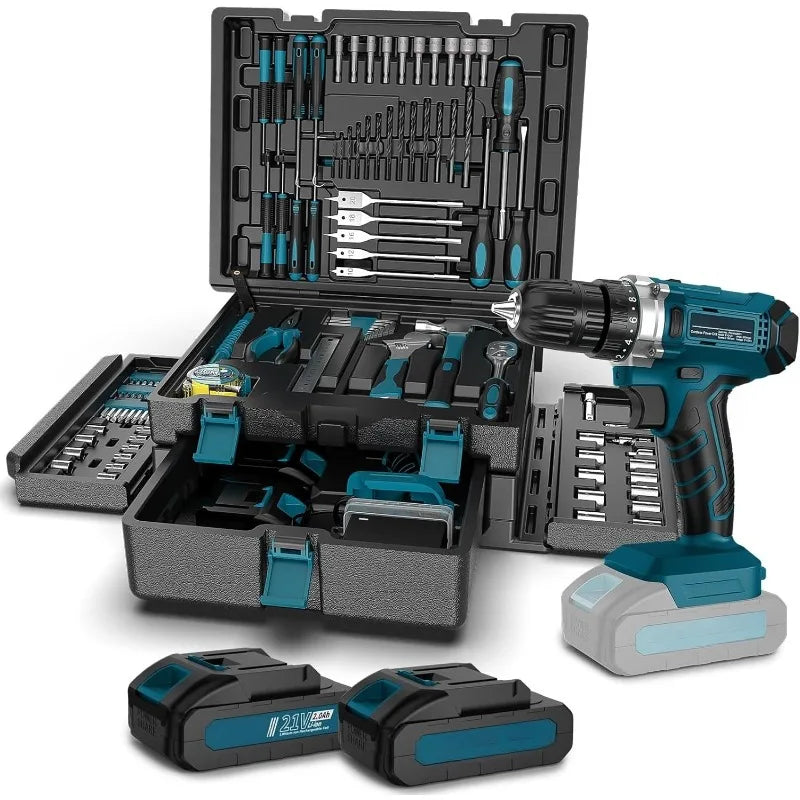 21V Cordless Drill Tool Kit 255 Pieces Home Repair Set