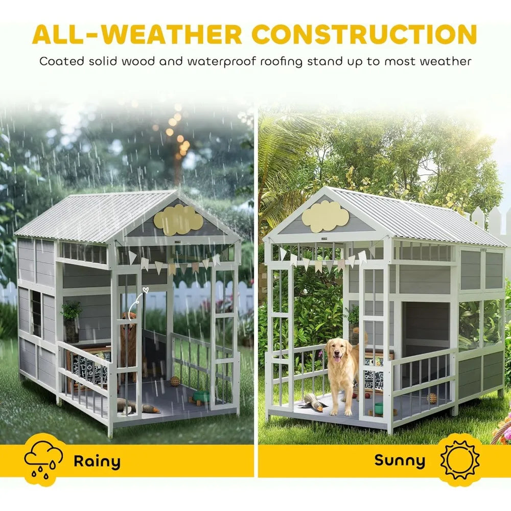 Wooden Dog House With Porch Storage And Ventilated Roof For Large Breeds