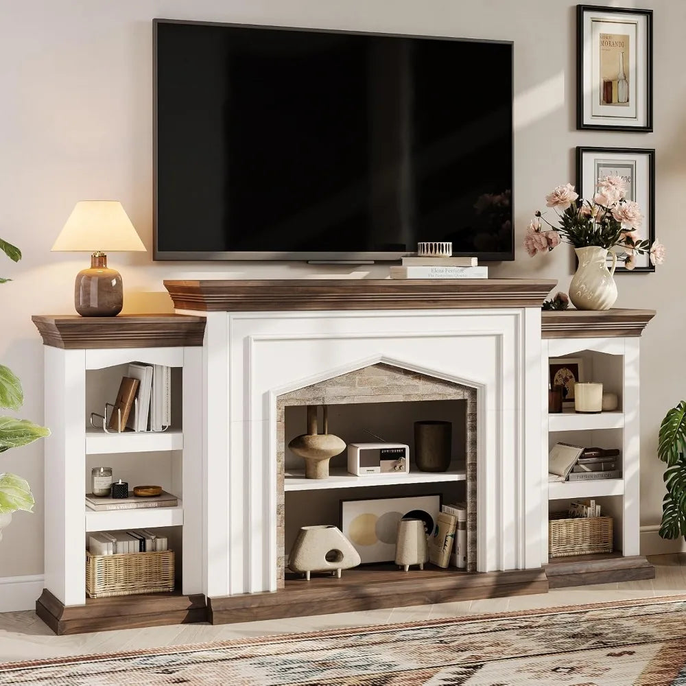 Rustic Farmhouse Fireplace TV Stand With Electric Heater For TVs