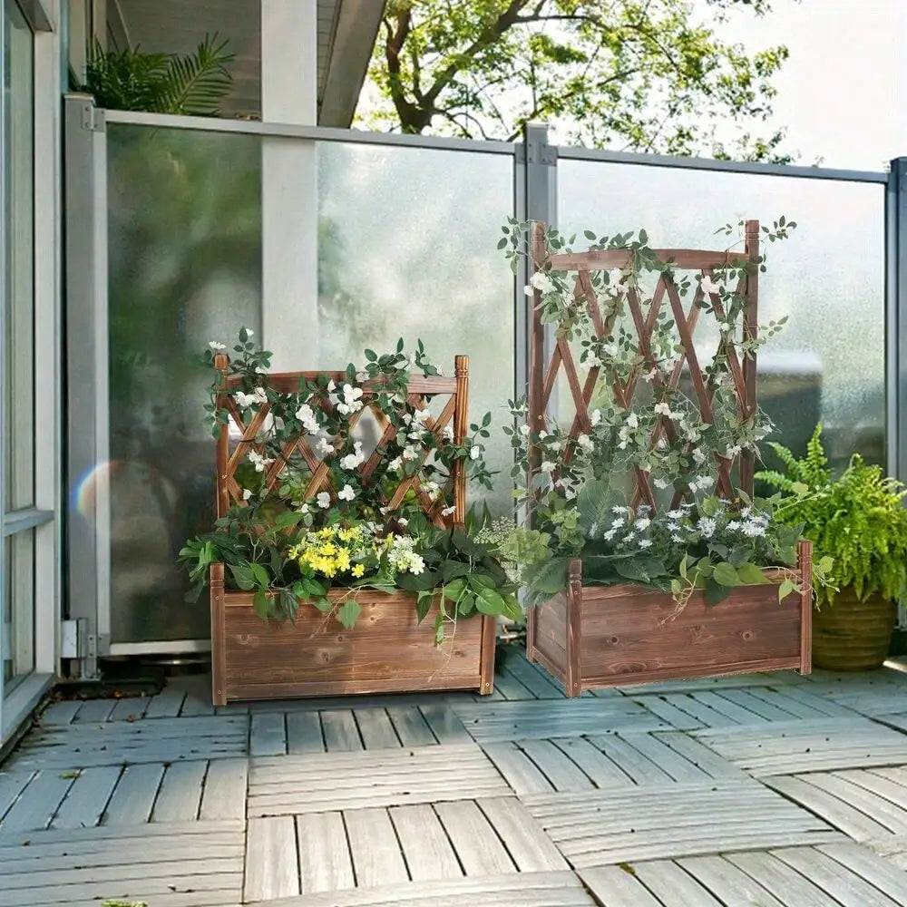 Lattice Planter Box Stand for Climbing Flowers Outdoor Garden