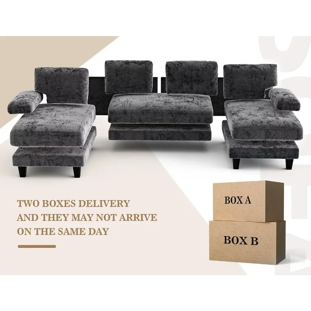 Grey U Shaped Sectional Sofa 111 Inch Modular Double Chaise
