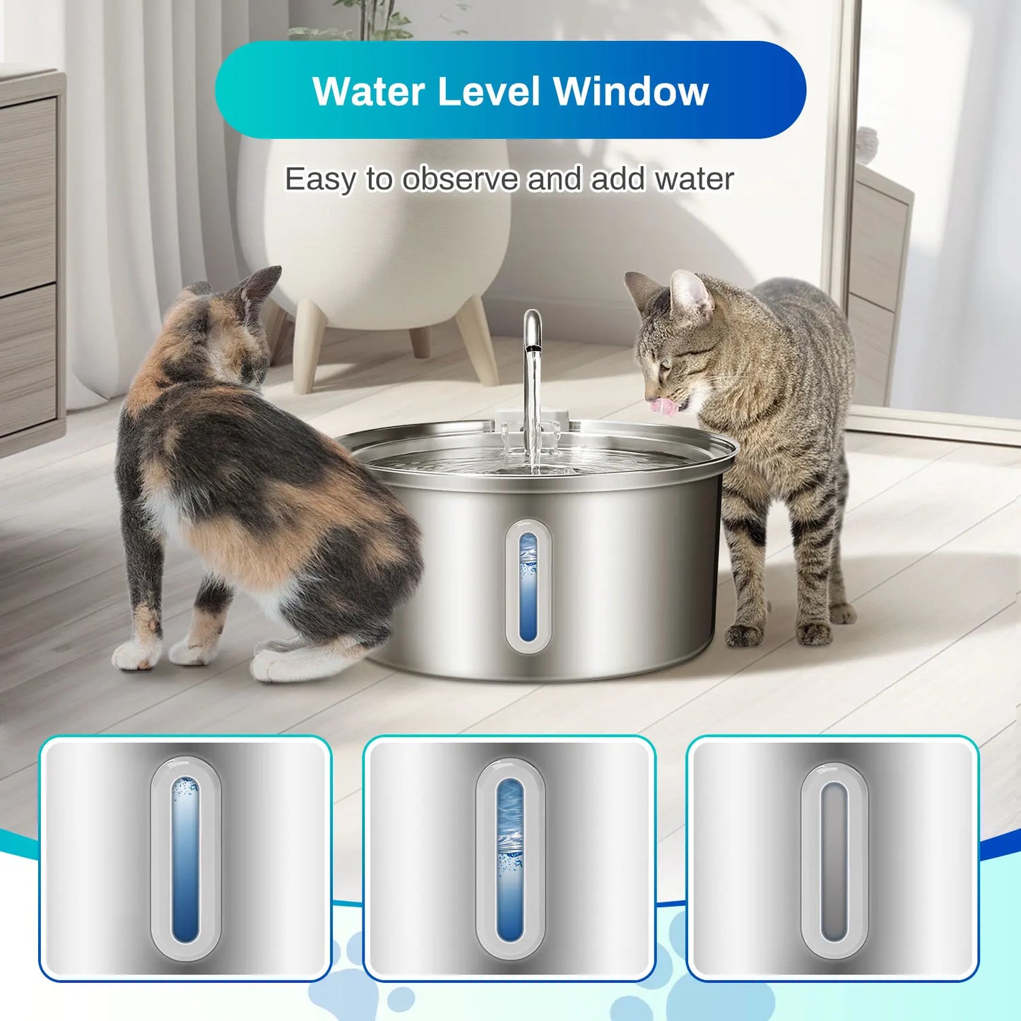 Cat Water Fountain Stainless Steel 108oz Ultra Quiet Pump