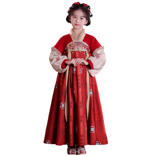 Hoozim Hanfu Girls Dress Embroidered Long Sleeve Traditional