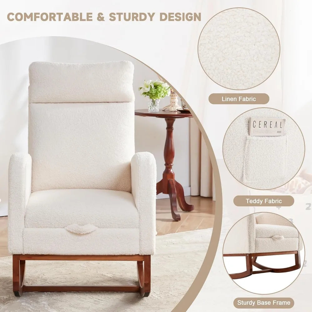 RBXC Rocking Chair Nursery Glider With High Back For Baby