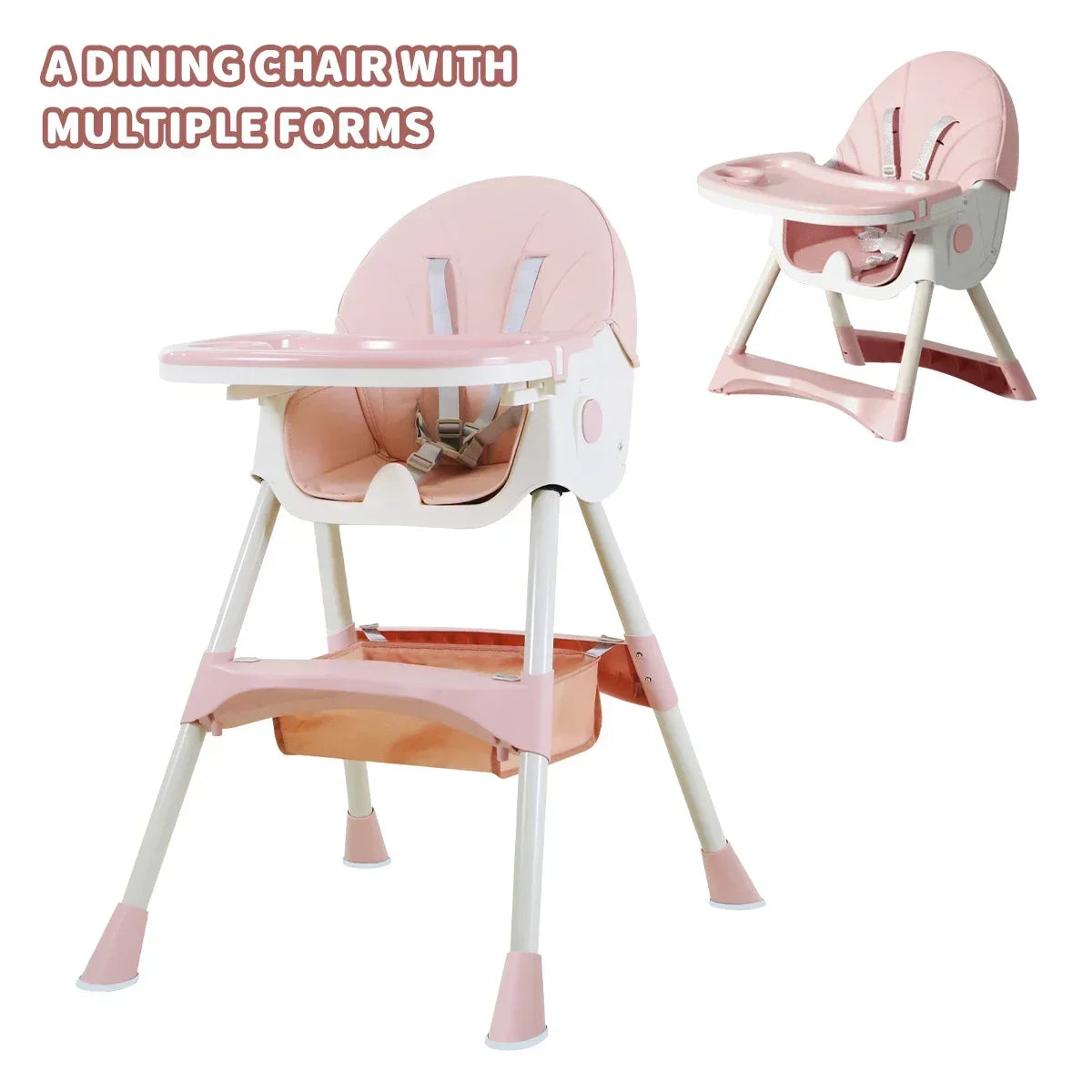Foldable Baby High Chair With Adjustable Backrest Lightweight Dual Height